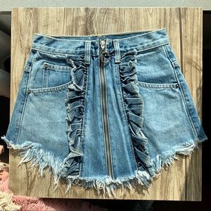 Carmar Denim Ruffled Front Zip Skirt